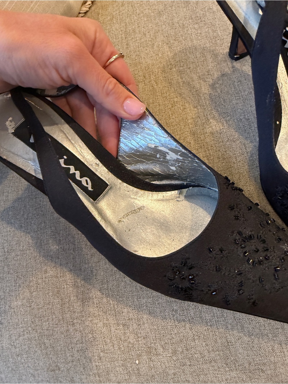 Nina Black Beaded Slingback Pointed Heels - Picture 3 of 5